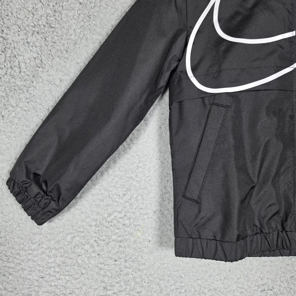 Nike Boys Jacket Sz 2T Black Windbreaker Full Zip Hooded Lightweight Swoosh NEW